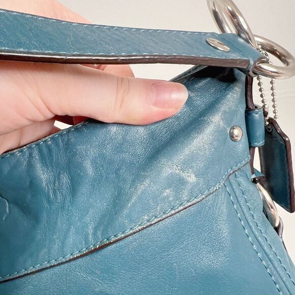 Vintage Coach Leather Hobo Bag Tosca Teal Blue Shoulder Bag Purse - Picture 10 of 13